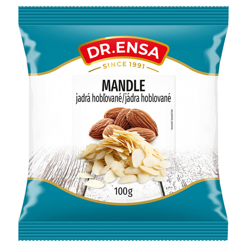 Mandle blanšírované (lúpané) hobľované 100g Ensa