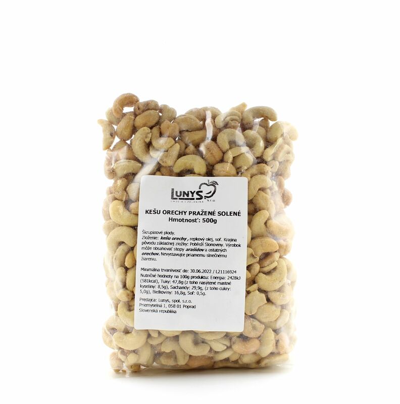 Kešu orechy pražené solené 500g Lunys